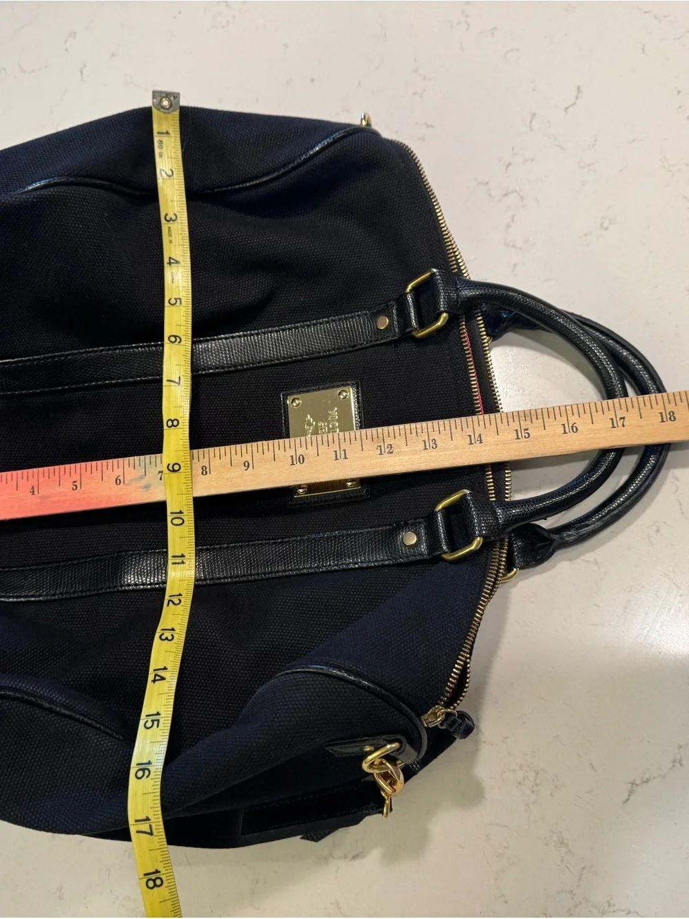 Victoria's Secret Black Duffel Bag with Gold Hardware Plate